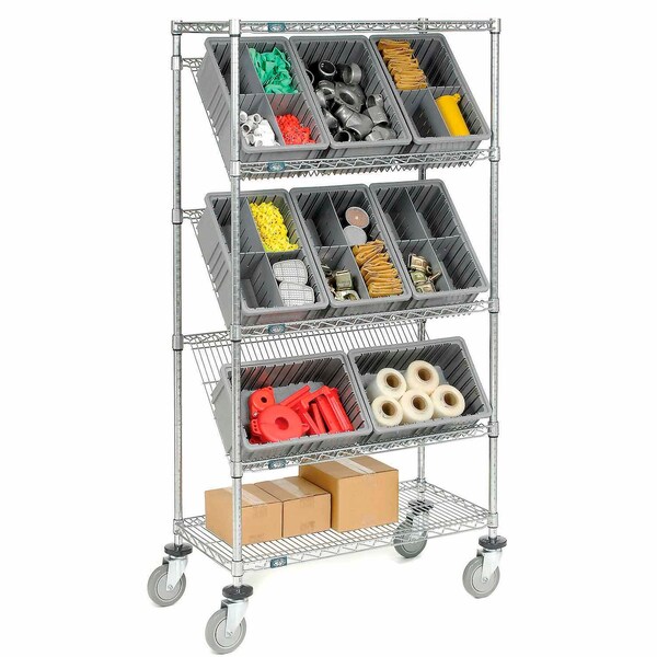 Global Industrial Easy Access Slant Shelf Wire Cart 12 3-1/2inH Grid Containers Gray 36x18x63 268999GY - main